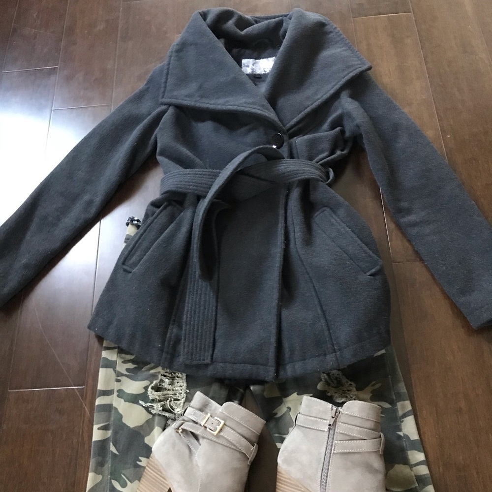 Winter charcoal gray peacoat